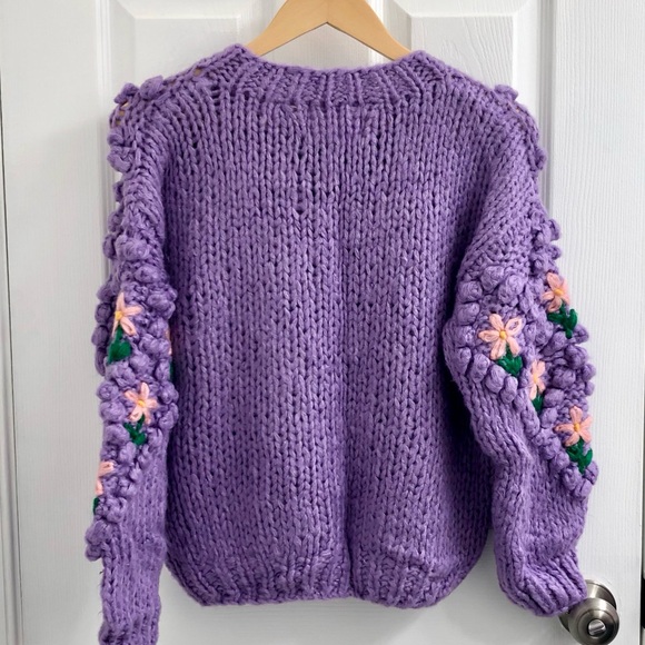 Chicwish Purple Knit Cardigan with Floral Design - Picture 2 of 6
